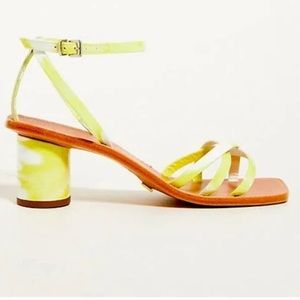 Anthro Vicenza Strappy Sandals Round Heels Ankle Strap Square Toe Lime Green